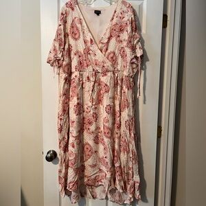 Torrid Pink Wrap Midi Dress with Flutter Sleeves